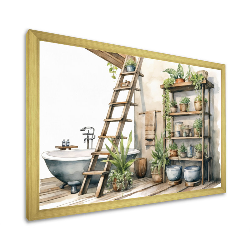 «Natural Bathroom Decor XXVIII» sur toile, H 24 po x l 32 po x P 1 po, Encadrement doré