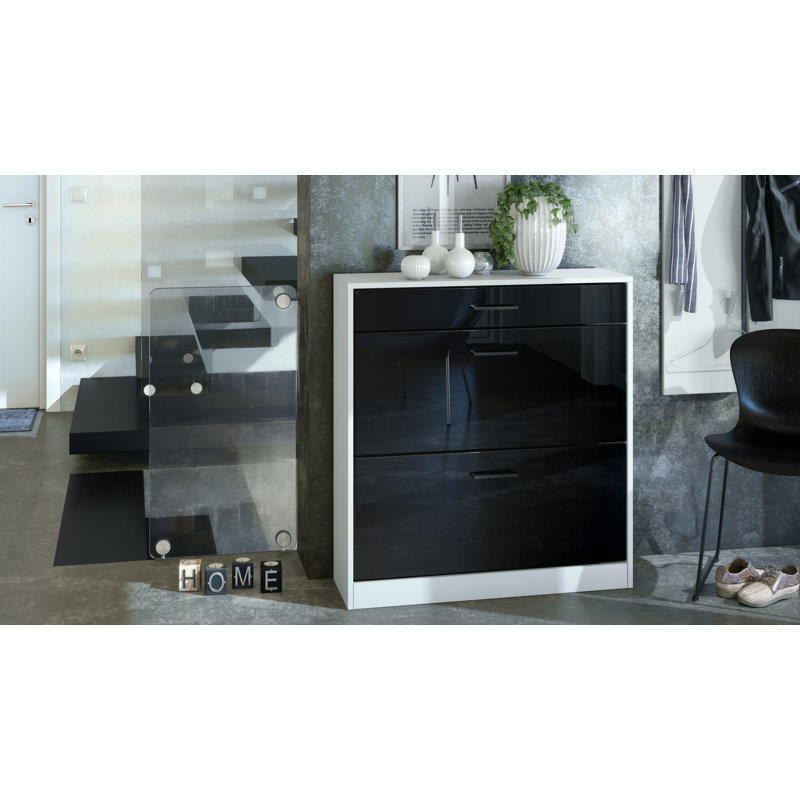 Swerve 16 Pair Flip Down Shoe Storage, High Gloss Black