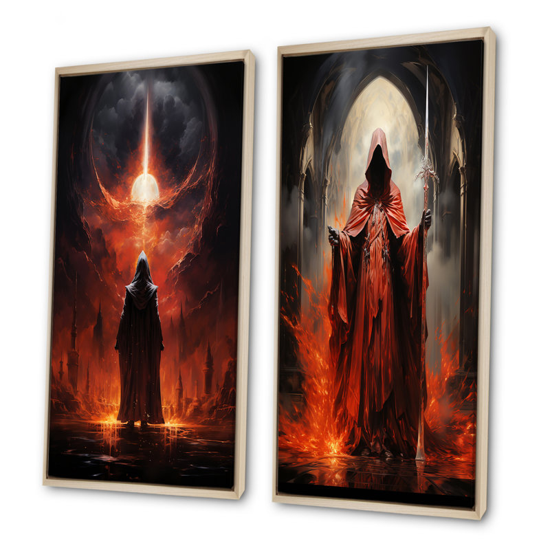 Ensemble d'art mural en toile Crimson Conjurer - Wizards, Encadrement brun, H 40 po x l 41 po