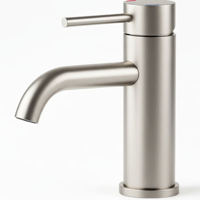 Robinet de lavabo monotrou, nickel brossé, acier inoxydable, poignée, cartouche pour une performance stable, poignée de salle de bain, trou en acier, - anticorrosion, installation des conduites d'alimentation