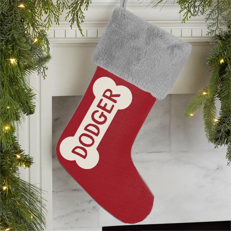 Chaussette de Noël en fourrure de chien, gris, Oui