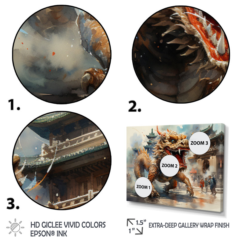 Snead China Art Golden Dragon I sur impression sur toile, H 16 po x l 32 po x P 1 po, Cadre flottant doré