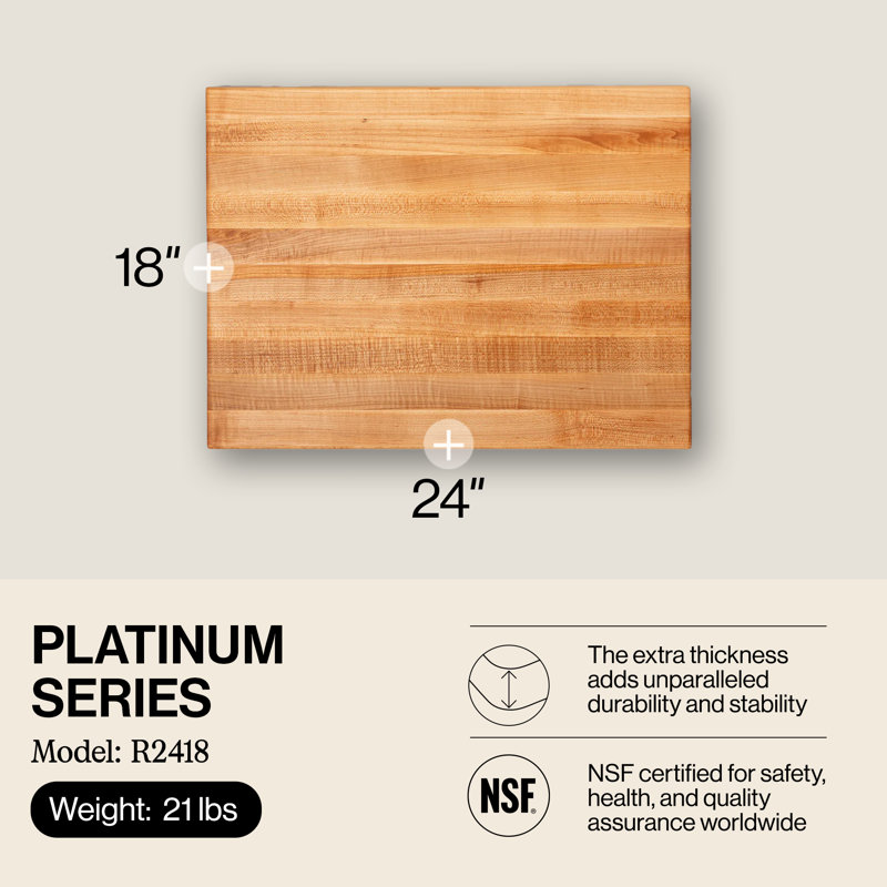 John Boos Platinum Commercial Edge Grain Maple Cutting Board, 24" L x 18" W