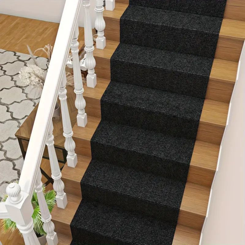 60cm W x 200cm L Level Cut And Loop Adhesive Polyester Carpet Tile, Black