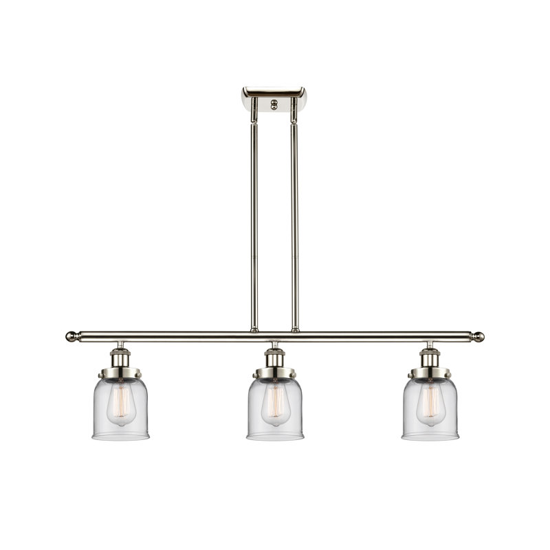 Cloche - 3 lumières d'îlot de 36 po - abat-jour de 5 po, Clair, Ampoule non incluse, Nickel poli