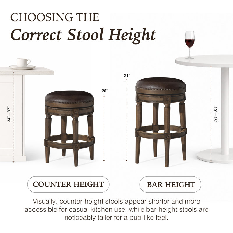 Maven Lane Pullman Backless Swivel Kitchen Stool with Upholstery Seat, Counter Stool (26" Seat Height), Walnut/Faux Leather