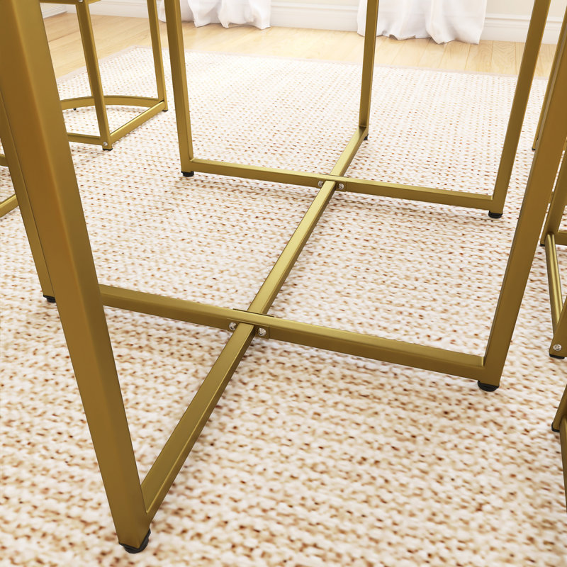 7-Piece Iron Frame Modern Dining Table Set, White/Gold, Gold/Faux Marble White