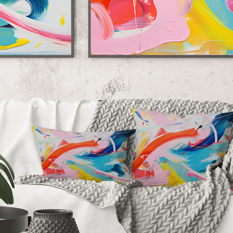 Coussin décoratif rose et bleu Rhyth and Flow I - Abstract Shapes