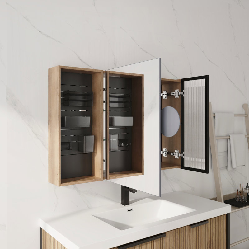 Armoire de toilette 41,7 po avec rangement, armoire à pharmacie murale avec porte miroir, tablettes réglables en verre