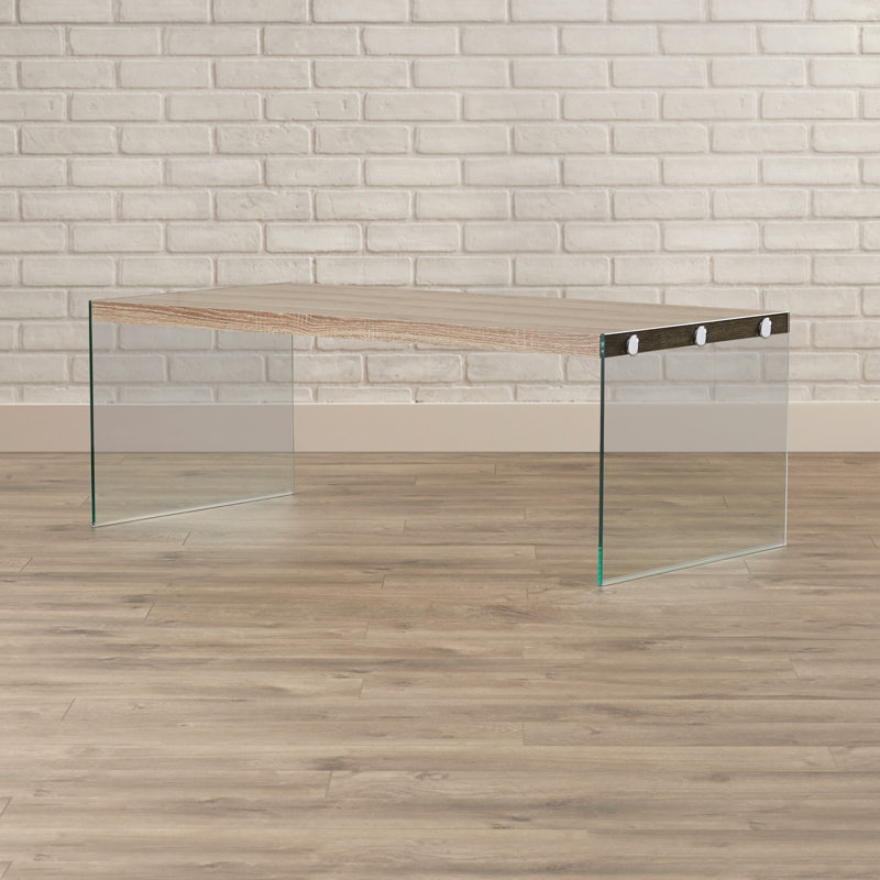 Table basse, accent, cocktail, rectangulaire, salon, L 44 po, verre trempé, brun, transparent