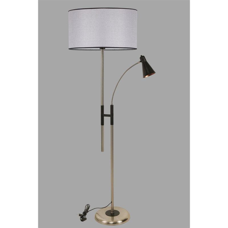 Luro Modern Floor Lamp with Metal Body, Light Grey Fabric Cap, 65.0 in Height | Chrome Coating, E 27 Socket (Max 60 W) | Stylish Design for Living Room & Bedroom, Durable Electrostatic Oven Dried Paint Finish
