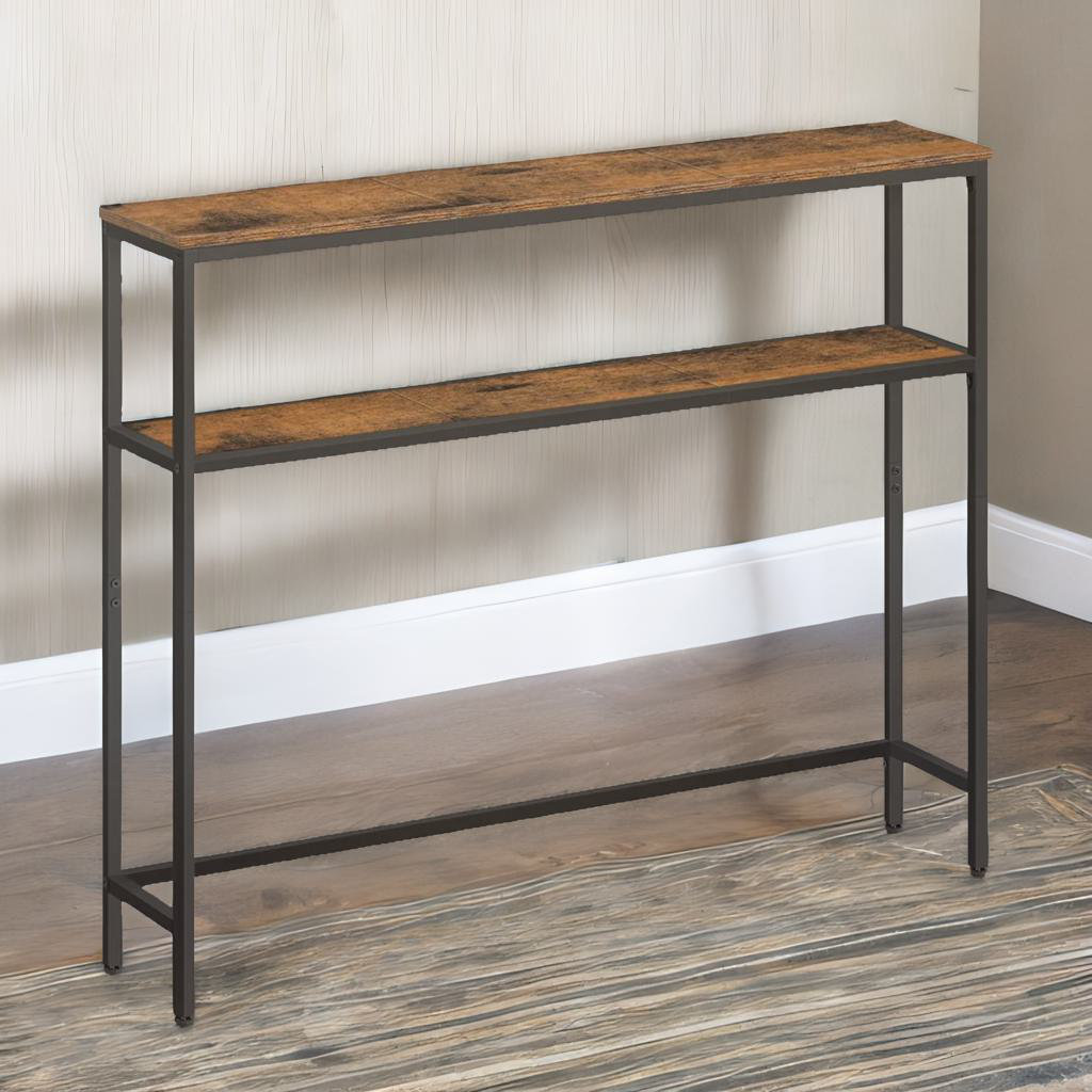 Annelisse 100cm Industrial Slim Console Table With 2 Shelves