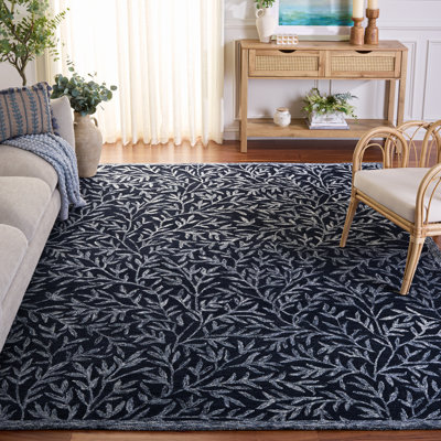 Alduina Floral Handmade Tufted Area Rug in Navy/Ivory