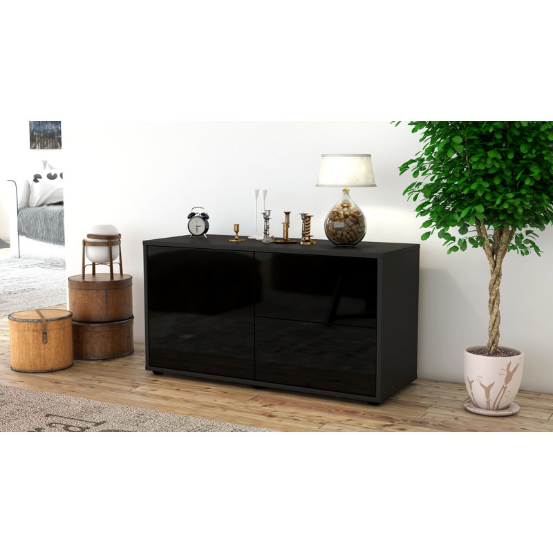 Holtorf 92cm Sideboard, High-gloss Black / Matte Anthracite