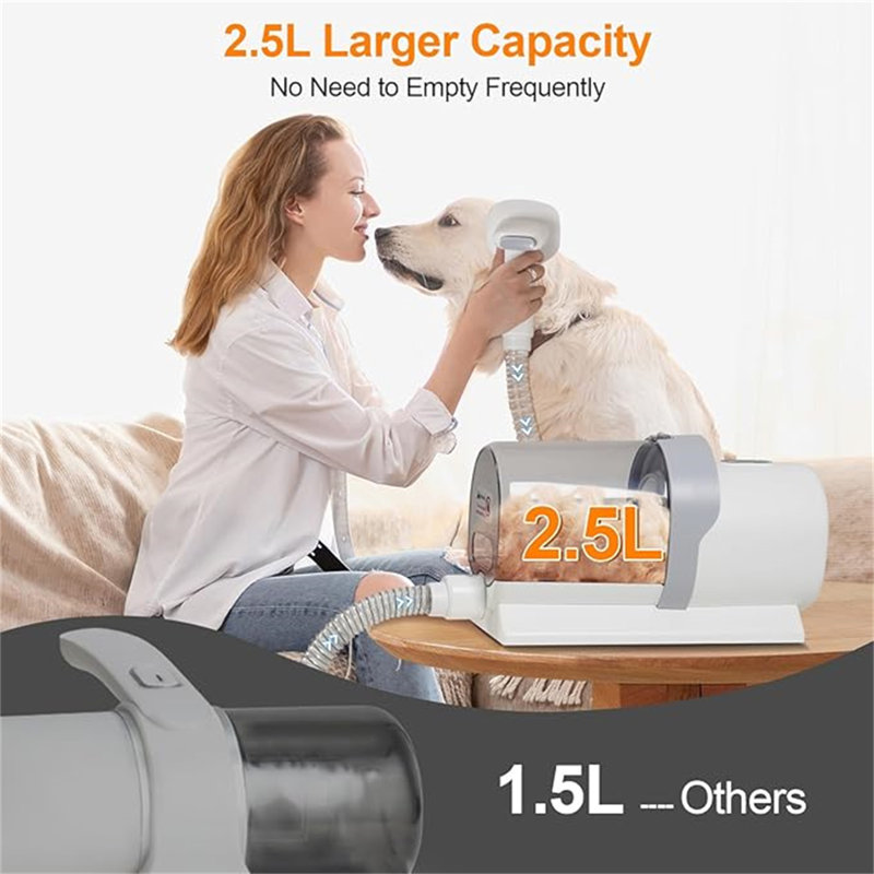 White 2.5L Pet Grooming Vacuum Kit with Cordless Clippers