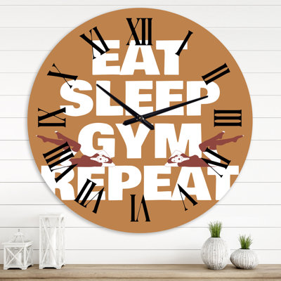 Eat Sleep Gym Illustration of Girls in Swimsuit - Modern wall clock