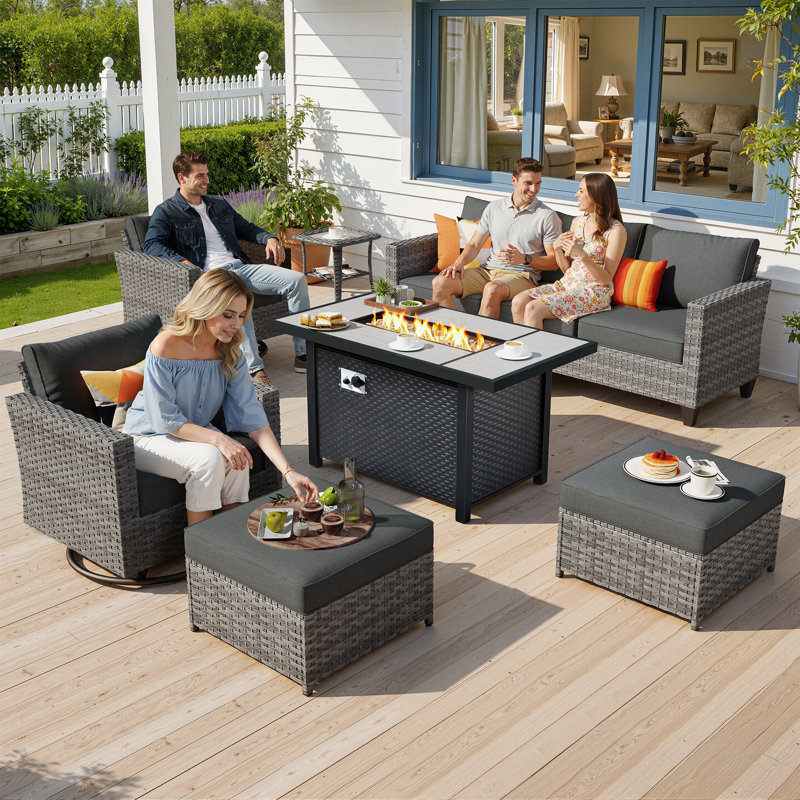 Outdoor Furniture And Sofa 7-Piece Set With Stove, Black