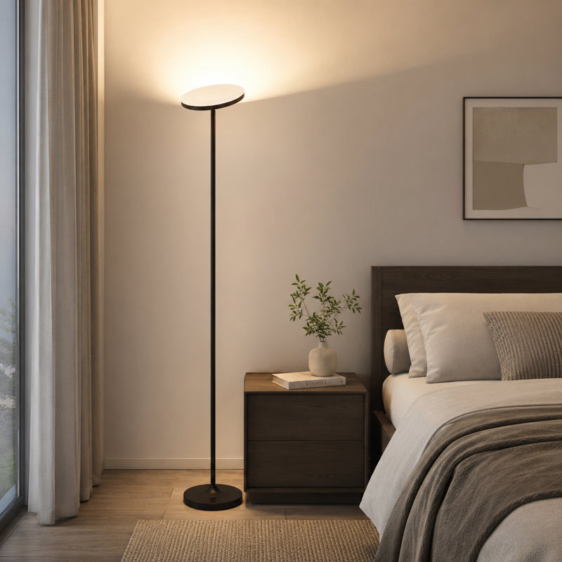 70.16" Torchiere Floor Lamp with Remote Control, Black