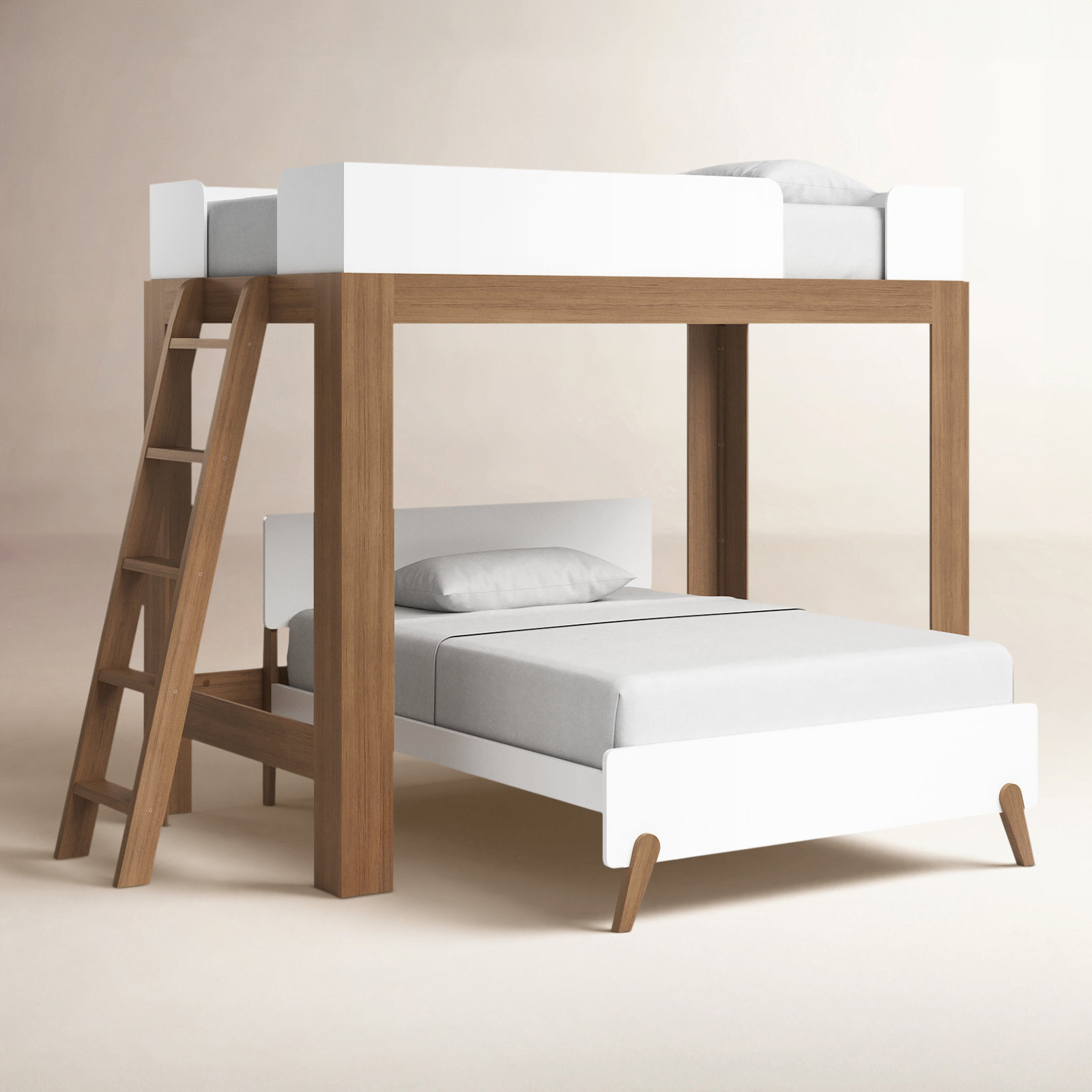 Ambur L-Shaped Bunk Bed, Twin over Full, White/Brown