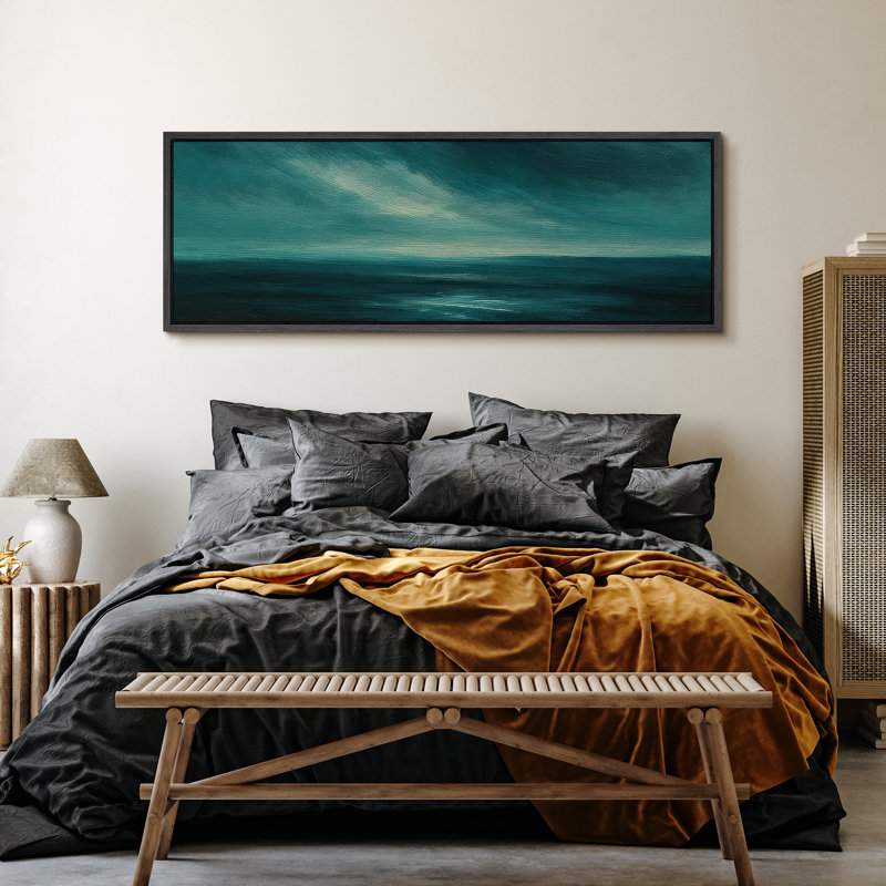 Grande impression sur toile encadrée, impression de paysage océanique pour bord de mer, H 20 po x l 60 po, Noir
