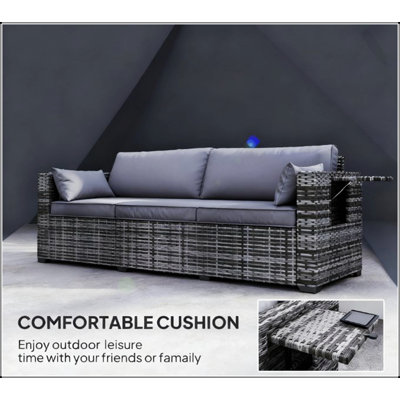 Deep Seating Outdoor Wicker Sofa With Side Trays, Durable And Comfortable For All-Weather Use