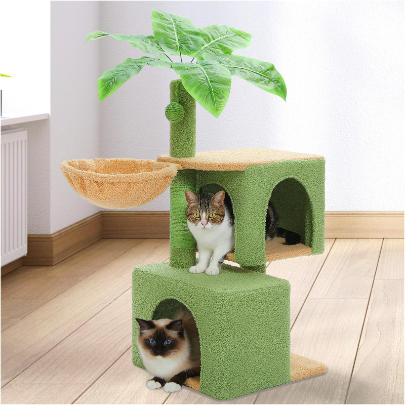 Arbre à chat d'intérieur avec poteau à griffer, 2 grands appartements et hamac profond