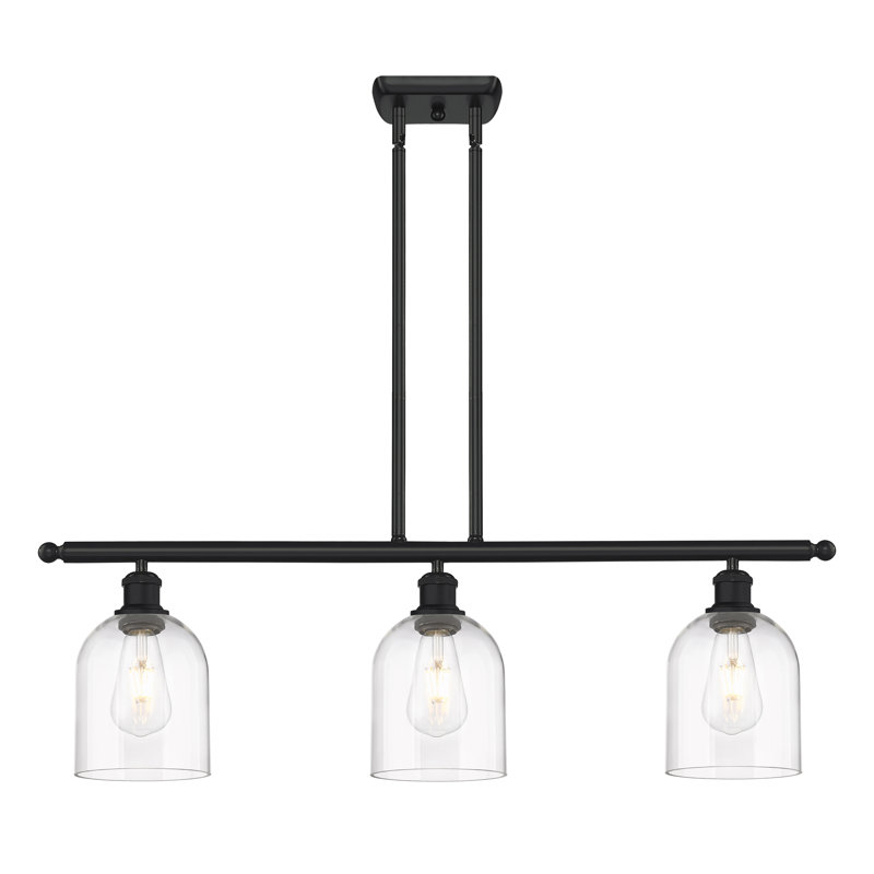 Luminaire suspendu pour îlot de cuisine 3 lumières Odaniel, Noir mat, Transparent