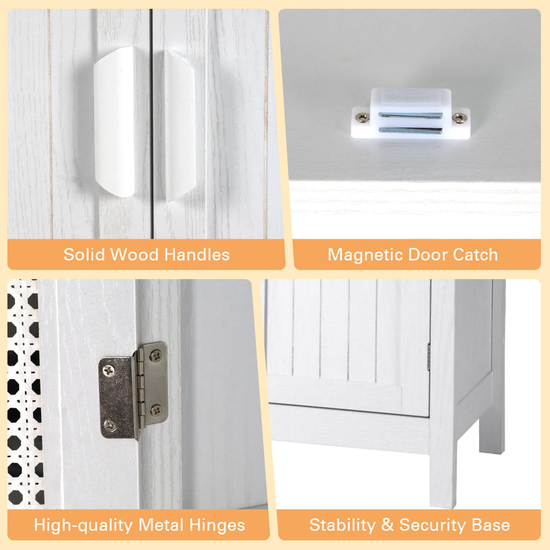 71'' White Wood Kitchen Pantry Cabinet with Rattan Doors