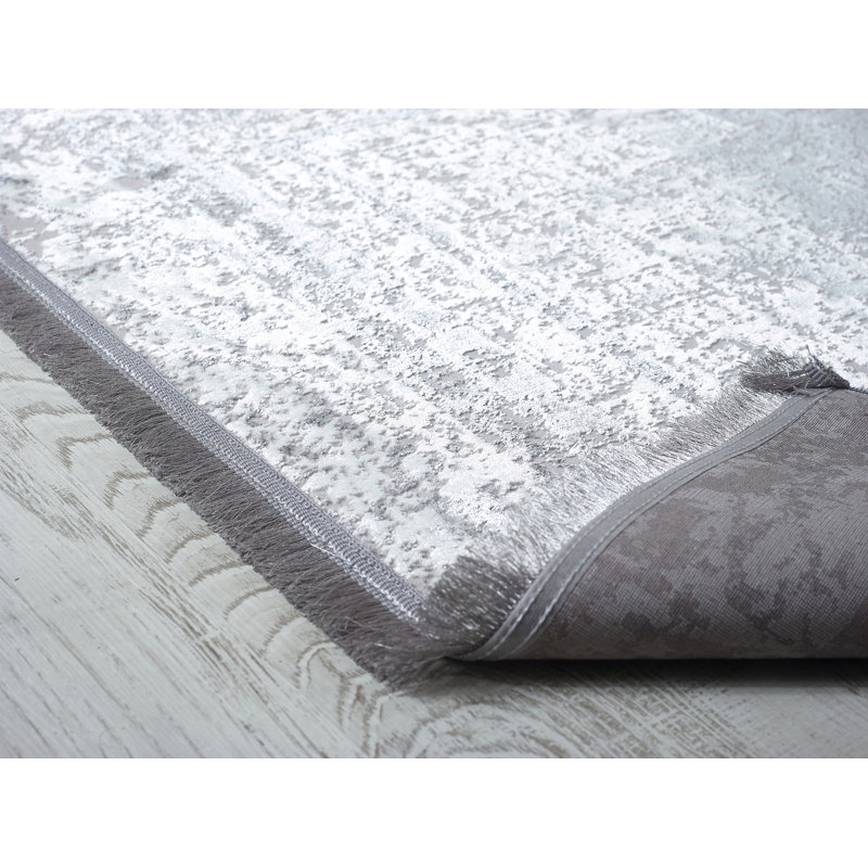 Tapis rectangulaire tissé à la machine Keefe en polyester anthracite / gris, Rectangle 3 pi 11 po x 5 pi 11 po