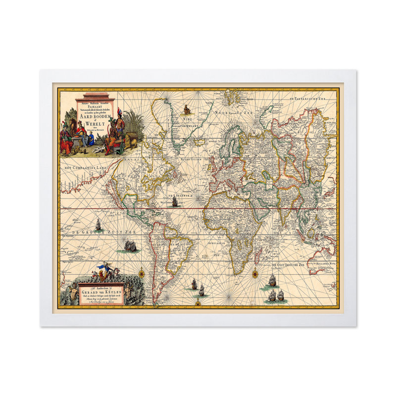 Gerard Van Keulen - Carte du monde, Affiche, H 24 po x l 32 po, White Framed