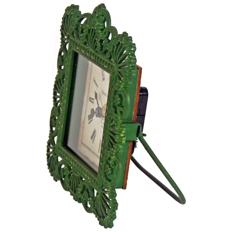 Antik Roman Numeral Metal Quartz Movement / Crystal Tabletop Clock in Green
