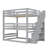 Full Size Kids Triple Bunk Bed with Storage Staircase, Separate Beds Design, Space-Saving Wooden Loft Bed, Gray-569786512