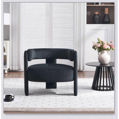 Velvet Upholstered Mid-Century Modern Accent Chair with Wooden Legs for Living Room Bedroom and Office Reading Comfort