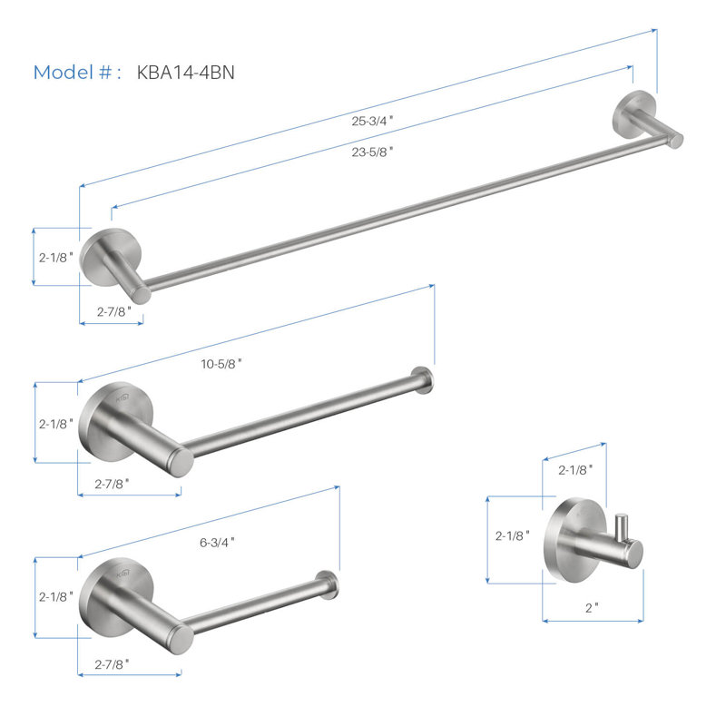 Ensemble de quincaillerie de salle de bain 4 pièces, Nickel brossé