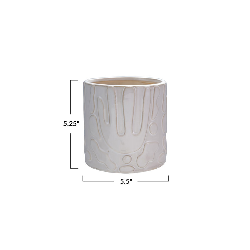 Pot de fleurs en grès avec motif en relief