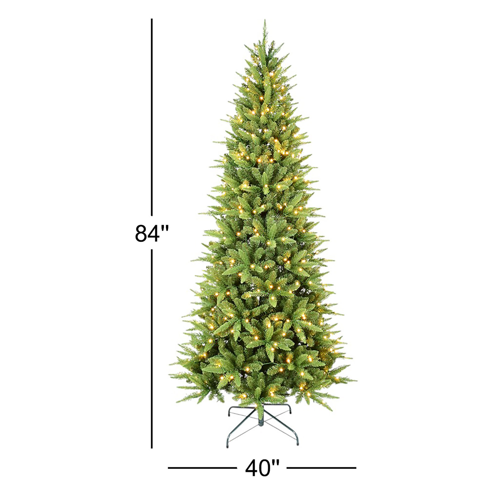 Pre-lit Christmas Tree, Slim Artificial Frosted Tree with Warm Lights & Metal Base for Home Holiday Decor , 7'