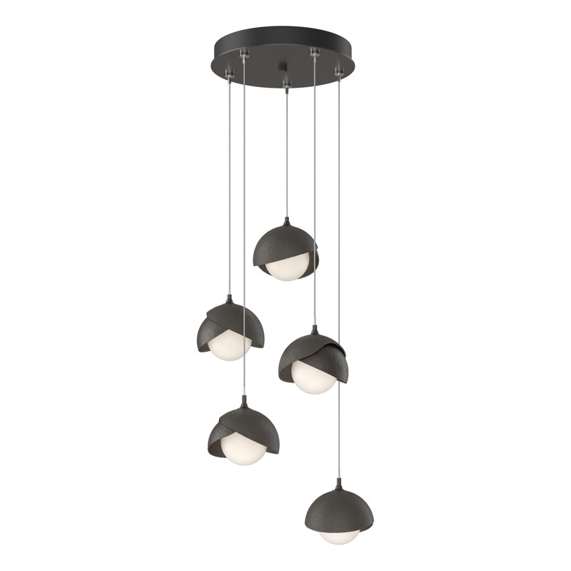 Brooklyn 5 - Light Cluster Geometric Pendant, White, Standard: 15" to 80", Soft Gold