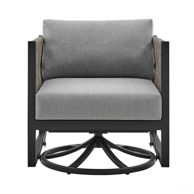Chaise longue d'extérieur pivotante en aluminium noir avec coussins gris