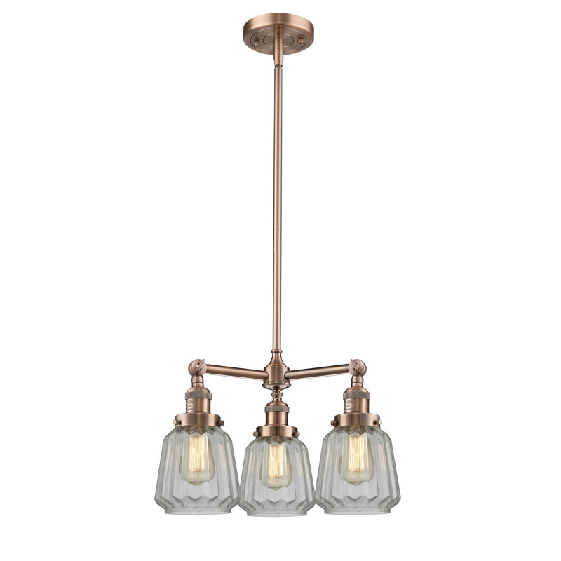 Lustre géométrique à 3 lumières Vinson, Transparent, Cuivre antique, Ampoule non incluse
