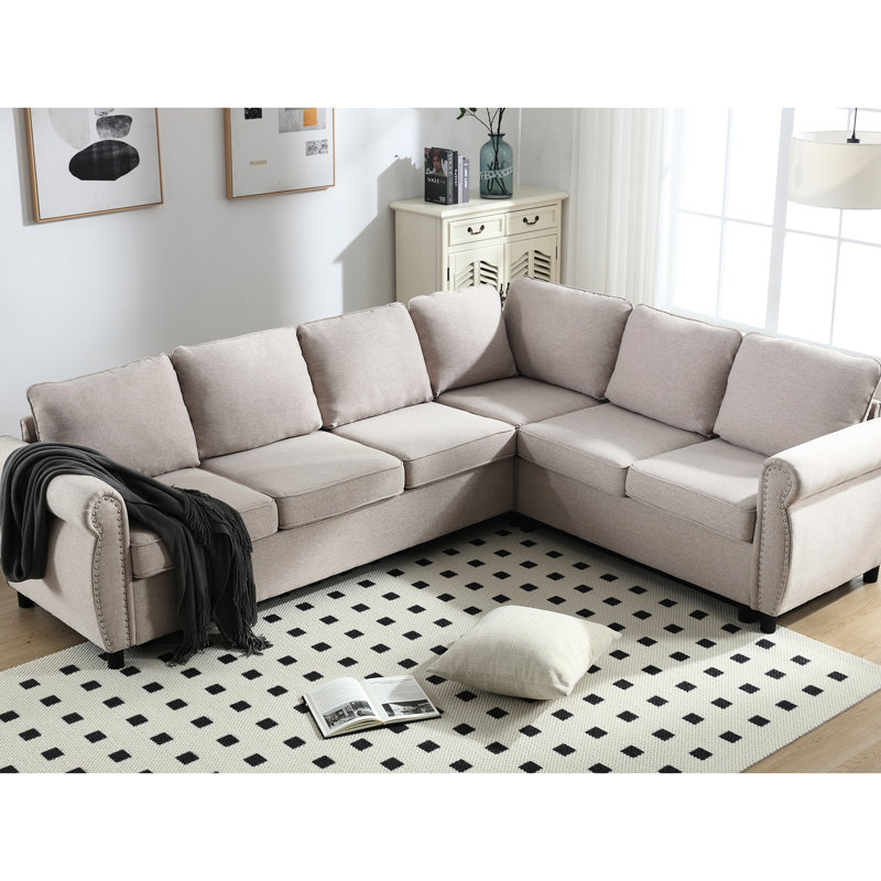 Canapé-lit modulaire en forme de L, 6 places, structure, canapé-lit modulaire beige Home Decor, mousse haute,, Beige