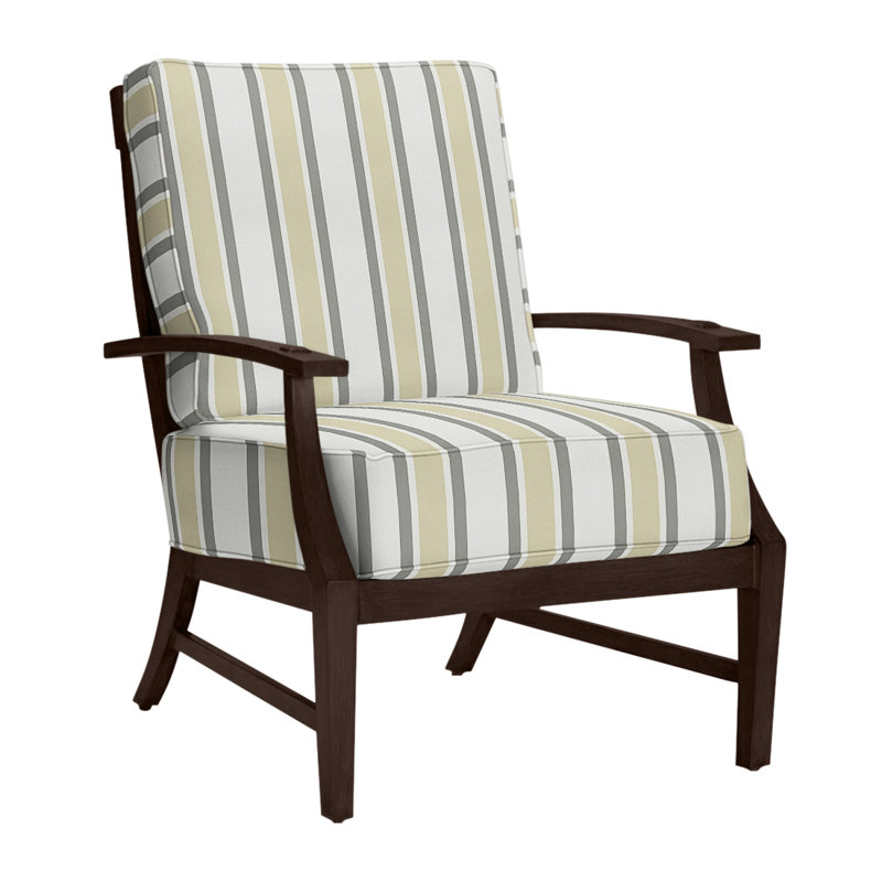 Croquet Patio Chair with Cushions, Welt + Standard Fill, Linen Chambray, Mahogany