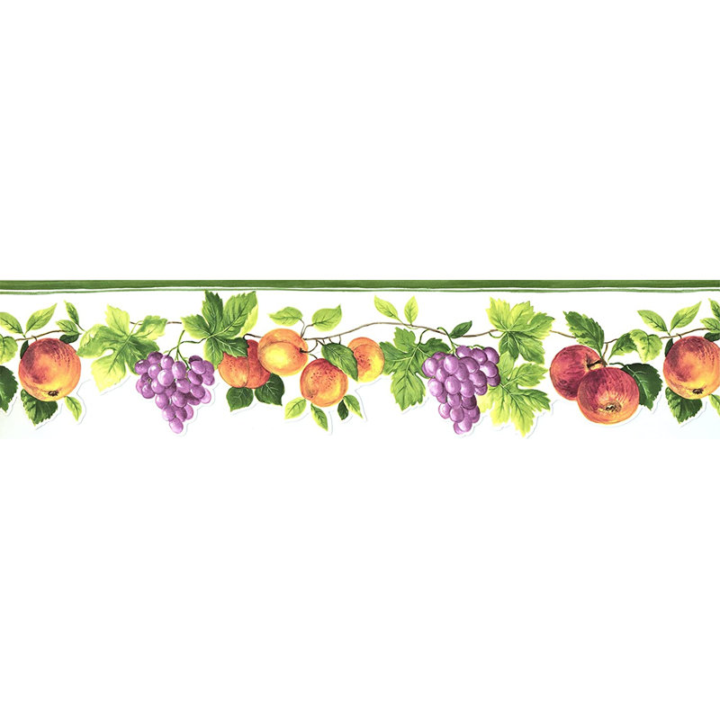 Papier peint à bordure de fruits hybride 15 pi x 5 po Laneer, Bord vert / mauve / jaune