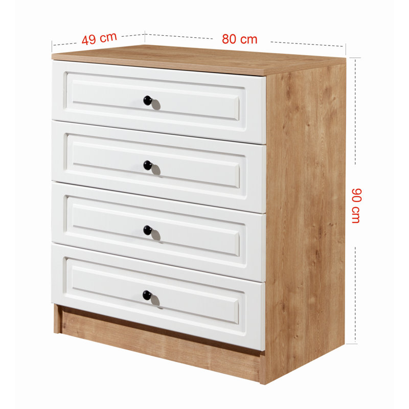 Commode moderne avec 4 tiroirs, chêne saphir et noyer, 31,5 po x 35,4 po x 19,3 po | Panneau de particules enduit 100% mélamine, assemblage facile avec système Minifix | Solution de rangement élégante pour les chambres contemporaines