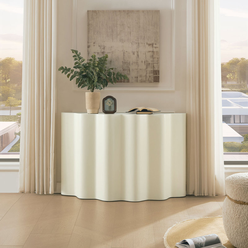 Ensemble de table d'appoint et de console, table basse et table d'entrée en fibre de verre moderne à bords ondulés pour le salon, aucun assemblage nécessaire