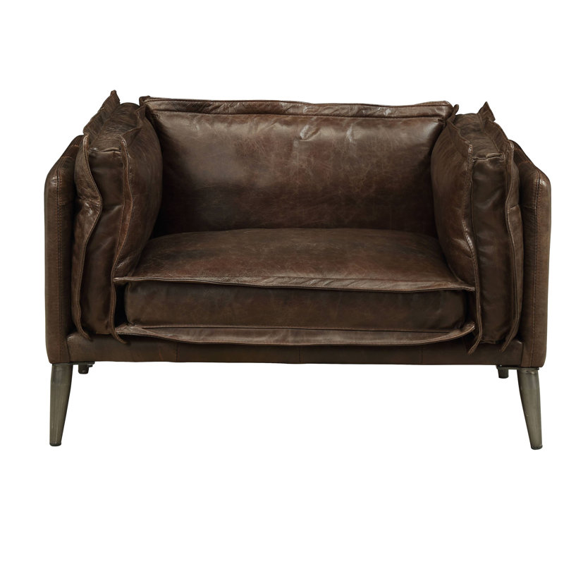 Diep 47" Wide Top Grain Leather Armchair in Chocolate