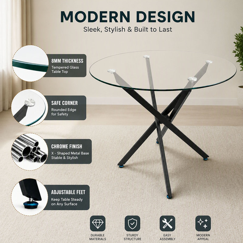 with Glass Base Dining Table, Transparent/noir