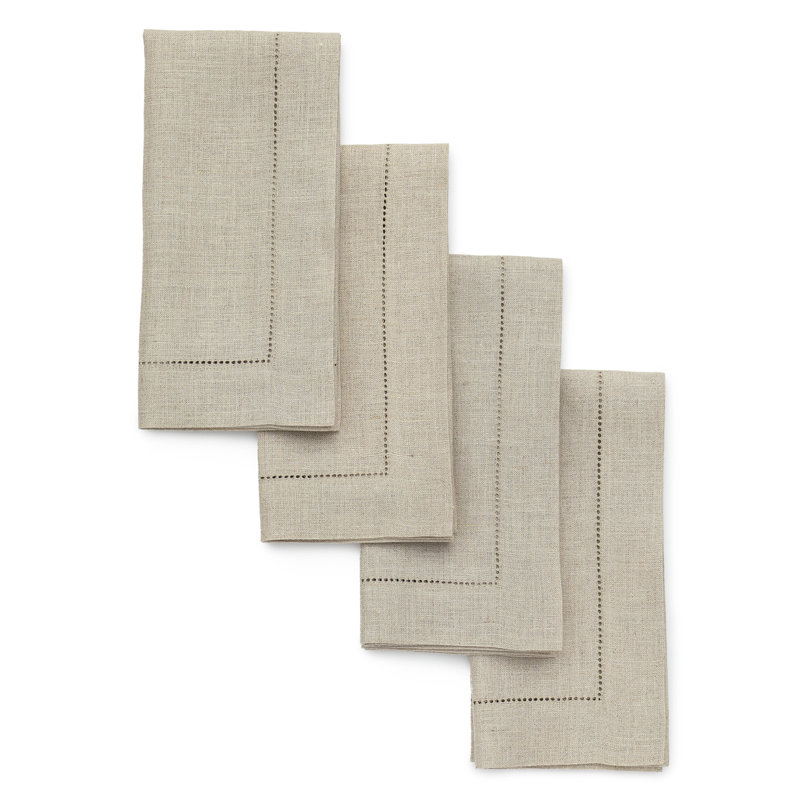 100% Pure Linen Hemstitch Dinner Napkins - Classic Hemstitch, Natural