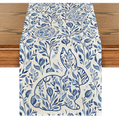Beige Bunny Rabbit Wild Weeds Easter Table Runner Seasonal Spring Kitchen Dining Table Decoration For Home Party Decor
