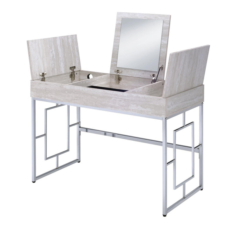 Ensemble coiffeuse avec miroir Jacai, Blanc