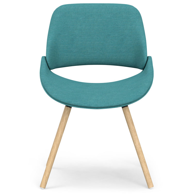 Turquoise Blue Linen Upholstered Side Chair with Natural Oak Legs
